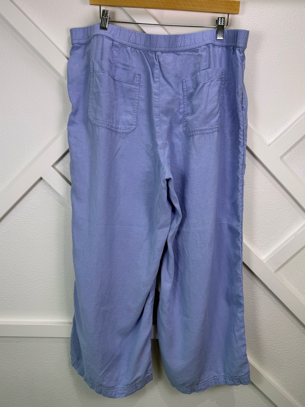 Pure Jill Periwinkle Blue Linen Blend Wide Leg Crop Pants Pull On Size Large - Picture 4 of 10